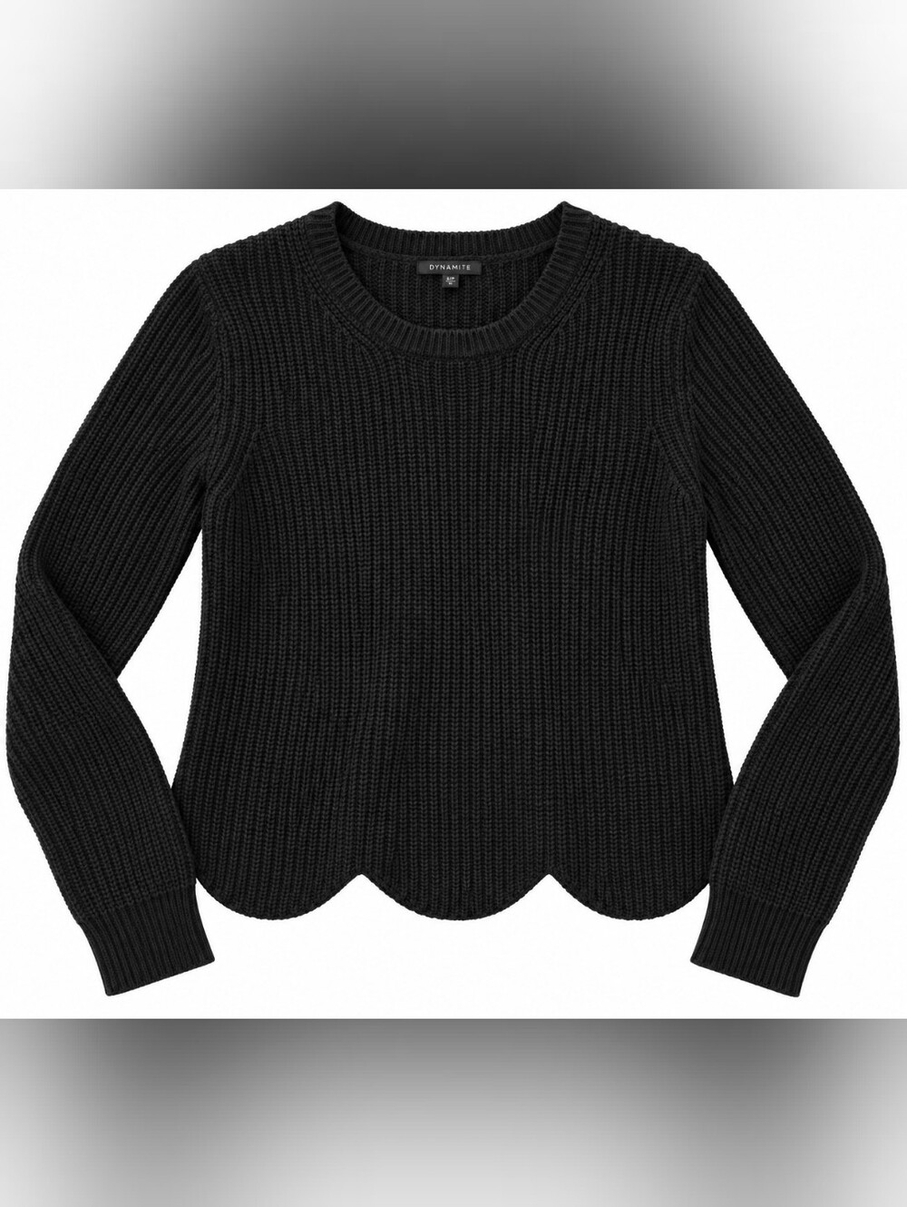 Dynamite Dark Green Chunky Knit Scallop Hem Sweater Size Small | Cozy Crewneck